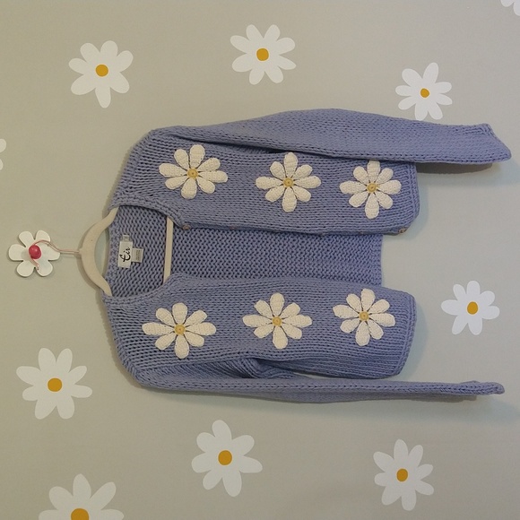 Periwinkle 3D Daisy 100% Cotton Knit Cardigan Sweater - Picture 2 of 16